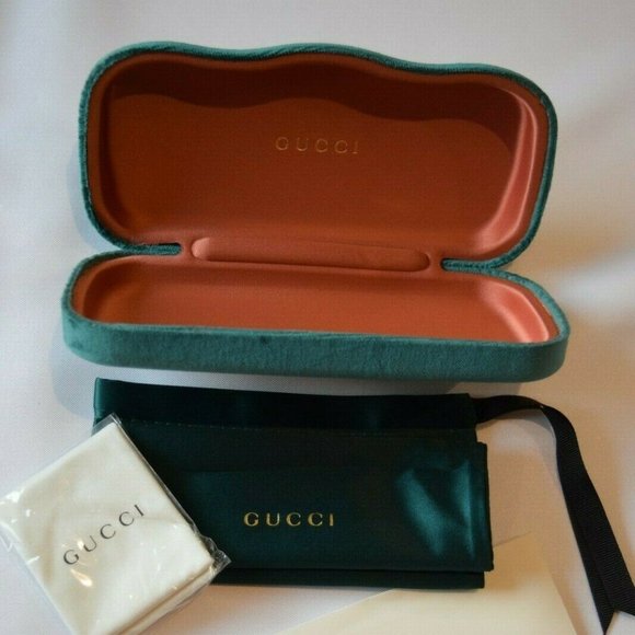 Gucci Velvet Hard Eyeglass Sunglass Case w Satin Bag, Cloth - Green, Small, NEW - Picture 1 of 9